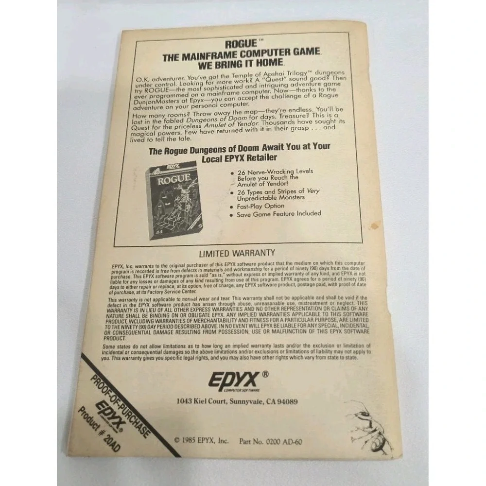 Epyx original instruction
